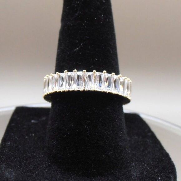 VTG CZ Eternity Band Ring Size 6.5 Brass Gold Tone Stackable - Picture 1 of 5
